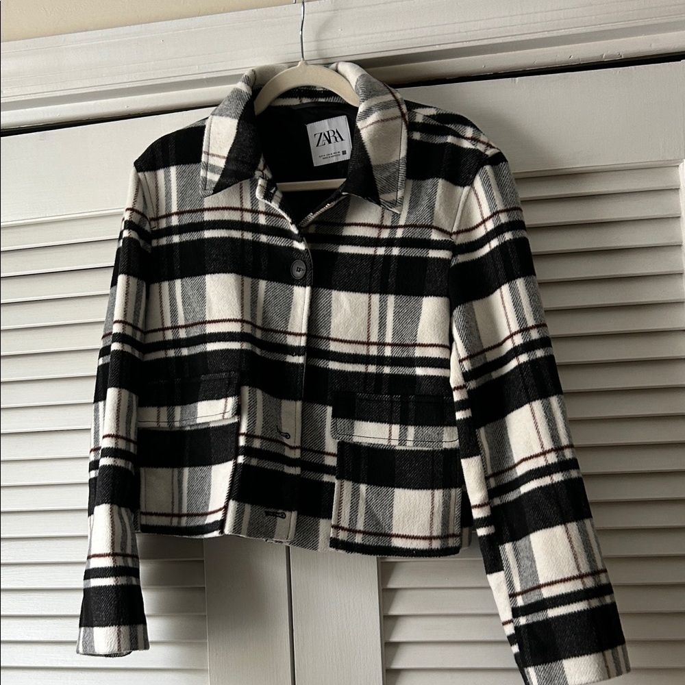 Zara Women's Monochrome Plaid Blazer